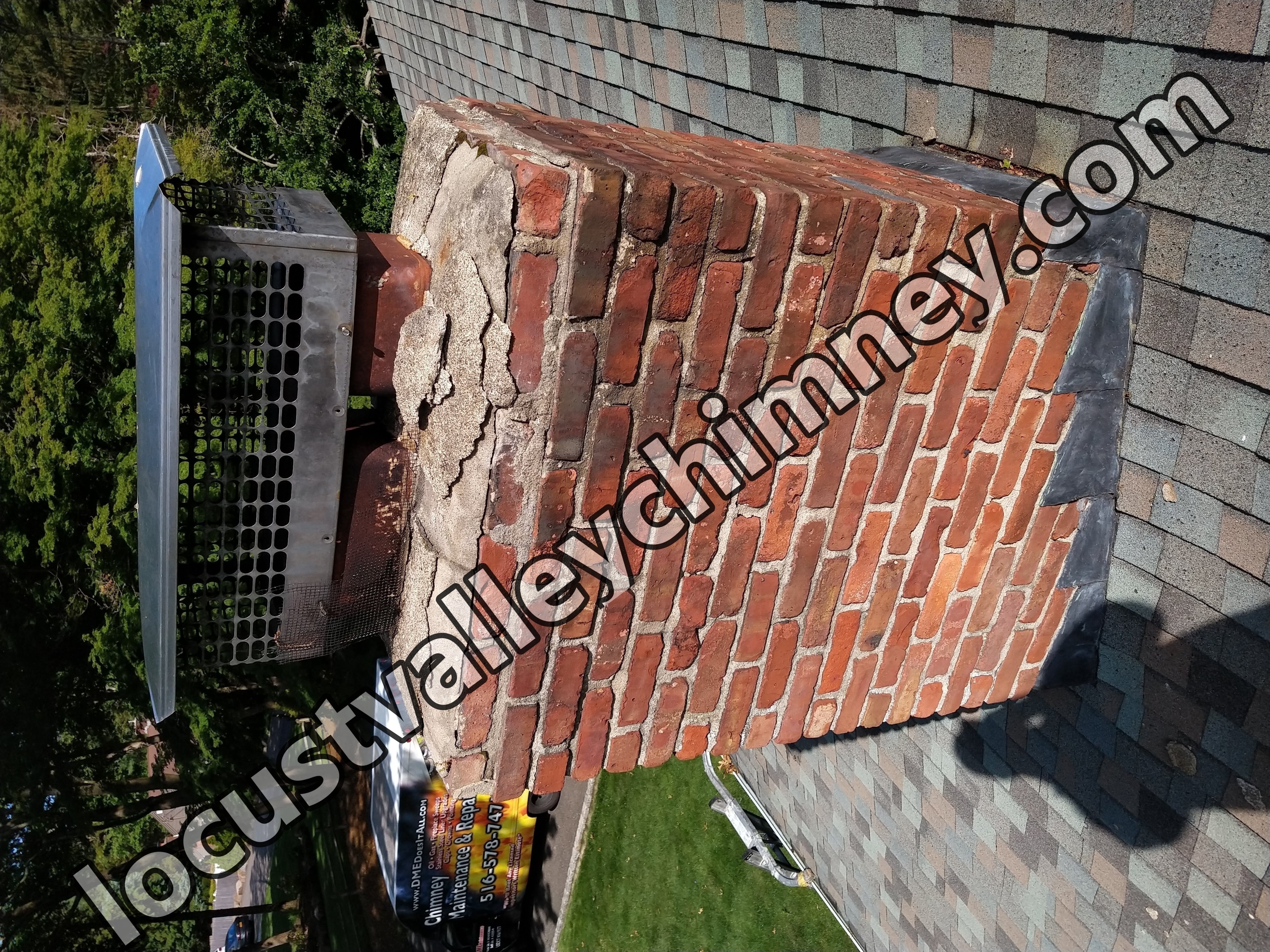 Before and after chimney pointing and tuckpointing in Locust Valley, NY